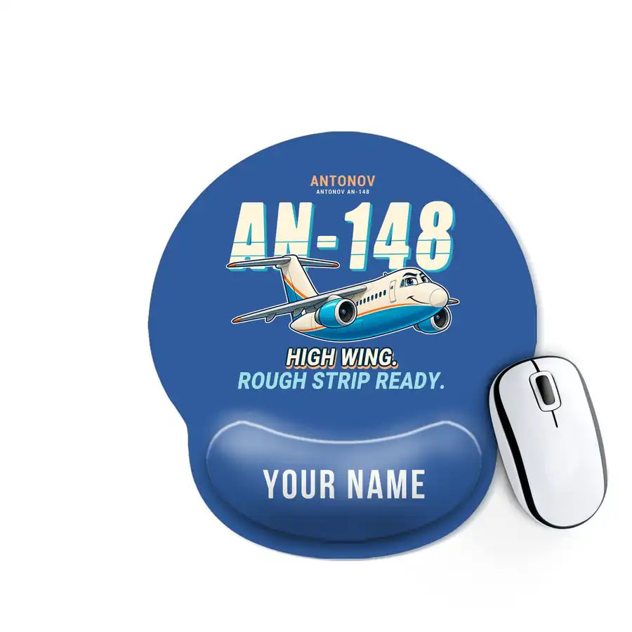 Antonov An-148 - Cartoon + Name - Ergonomic Mouse Pad - Blue