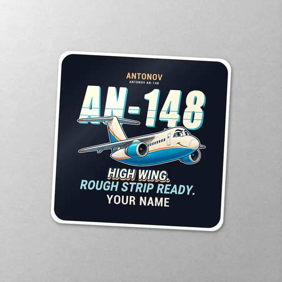Antonov An-148 - Cartoon + Name - Square Sticker - Close-up