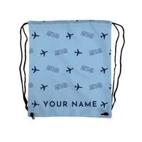 Thumbnail for Antonov An-148 - Drawstring Bag - 3D Pattern + Name - Light Blue