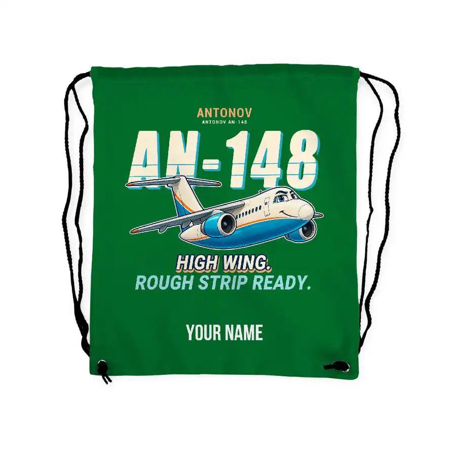 Antonov An-148 - Drawstring Bag - Cartoon + Name - Green