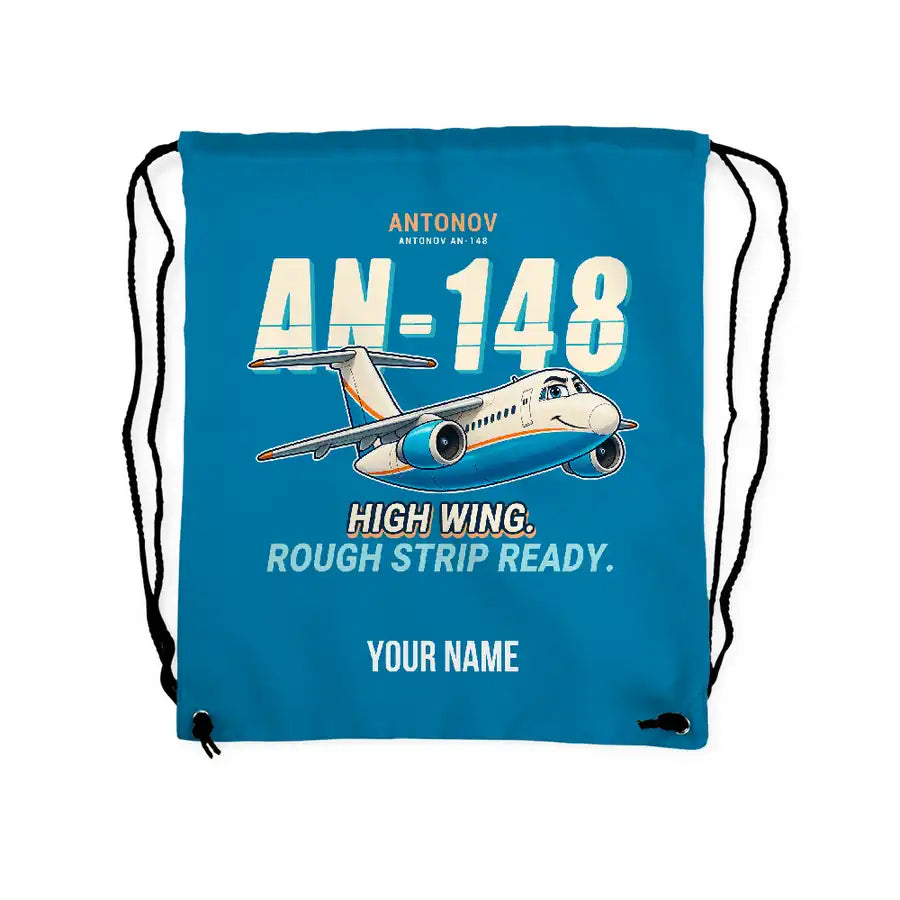 Antonov An-148 - Drawstring Bag - Cartoon + Name - Light Blue