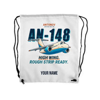 Thumbnail for Antonov An-148 - Drawstring Bag - Cartoon + Name - White