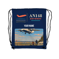 Thumbnail for Antonov An-148 - Drawstring Bag - Classic + Name - Dark Blue