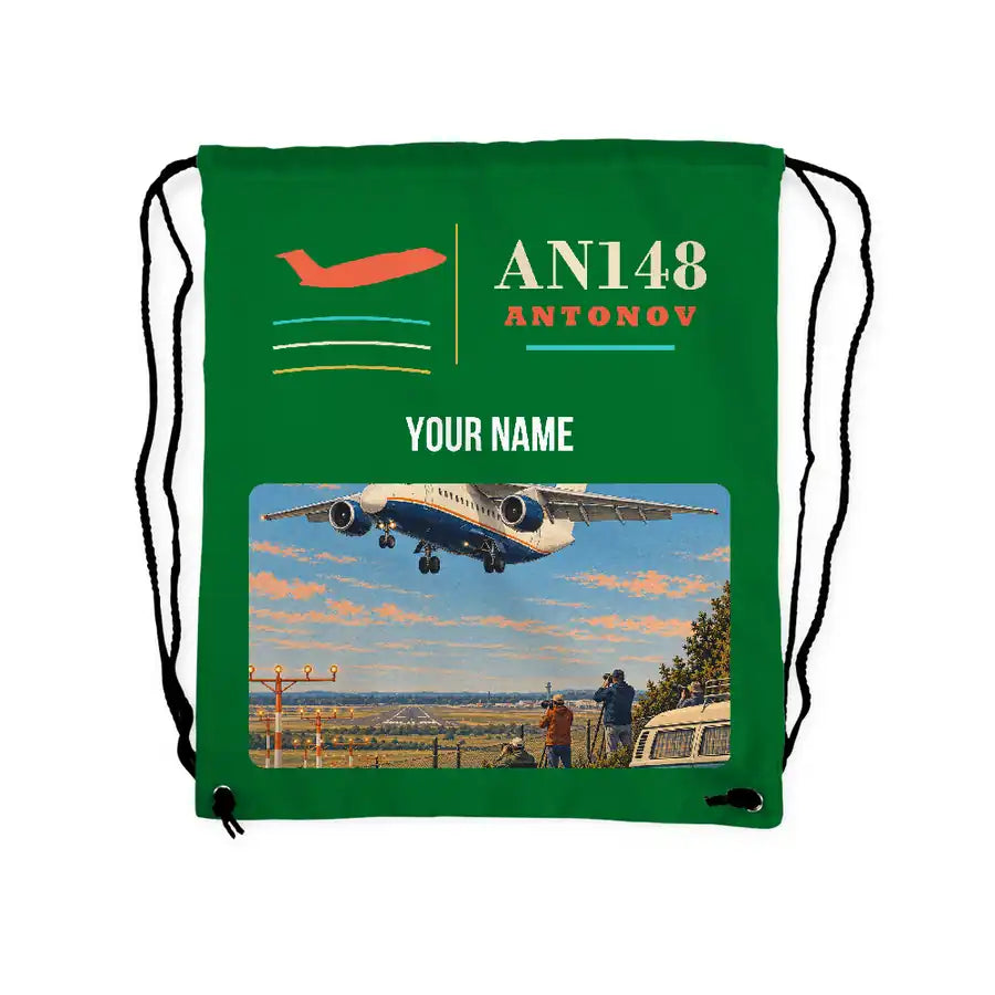 Antonov An-148 - Drawstring Bag - Classic + Name - Green
