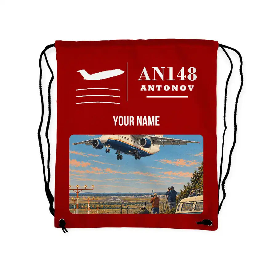 Antonov An-148 - Drawstring Bag - Classic + Name - Red