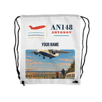 Thumbnail for Antonov An-148 - Drawstring Bag - Classic + Name - White