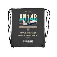Thumbnail for Antonov An-148 - Drawstring Bag - Original + Name - Gray