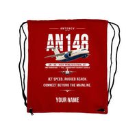 Thumbnail for Antonov An-148 - Drawstring Bag - Original + Name - Red