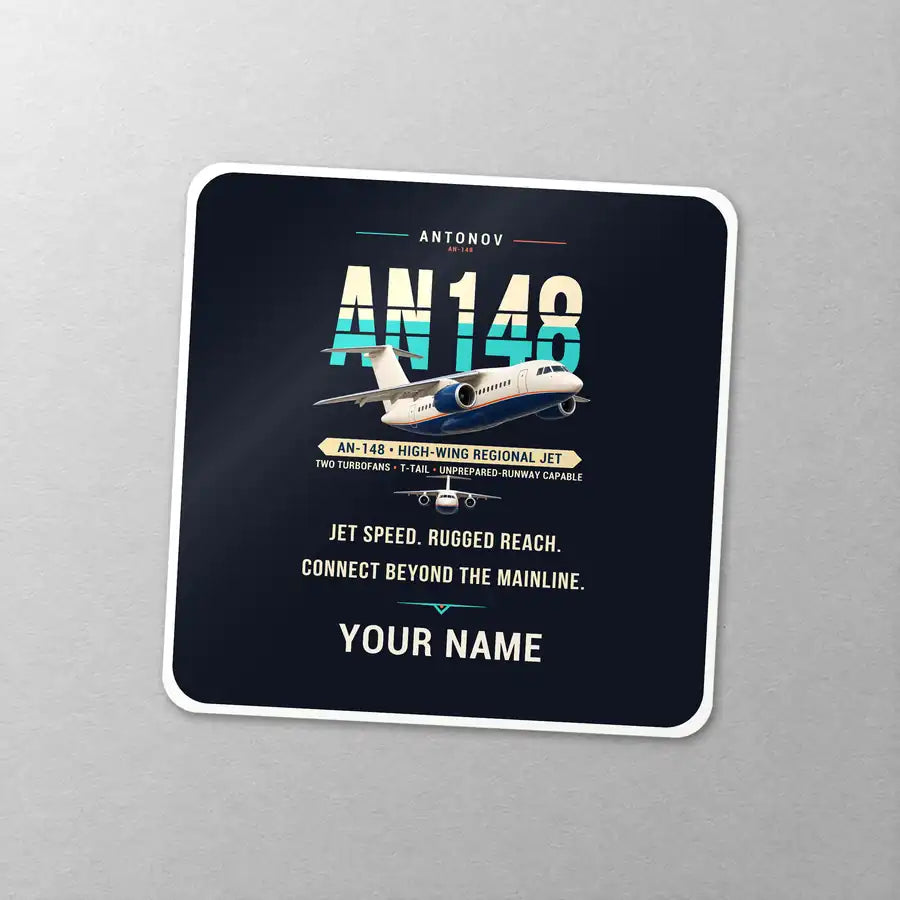 Antonov An-148 - Original + Name - Square Sticker - Close-up
