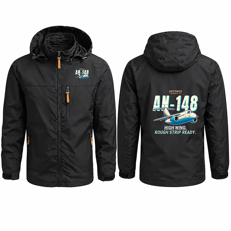 Antonov An-148 Stylish Jackets - Hooded Windbreaker - Cartoon - Black