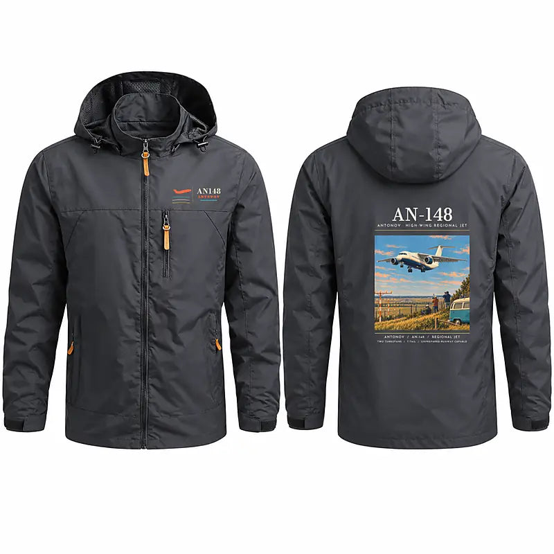 Antonov An-148 Stylish Jackets - Hooded Windbreaker - Poster - Charcoal