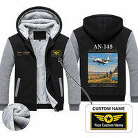 Thumbnail for Antonov An-148 Zipped Sweatshirts - Poster + Name - Black & Gray