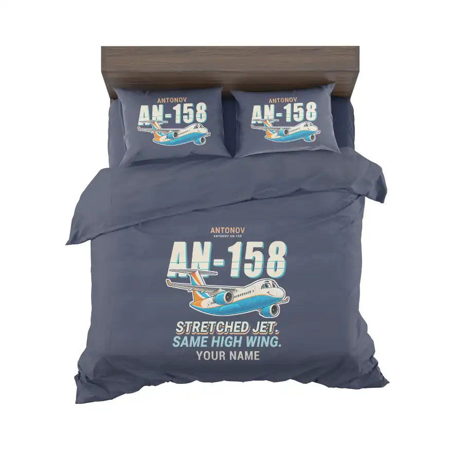 Antonov An-158 - Cartoon + Name - Bedding Set - Navy Blue