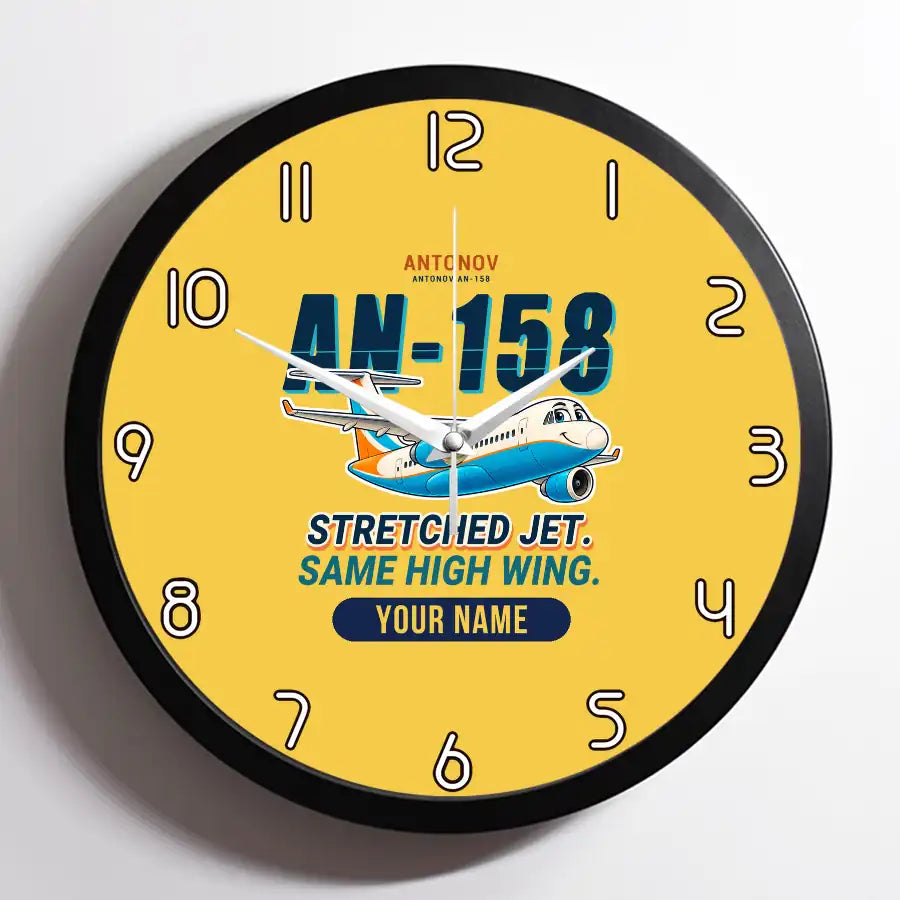 Antonov An-158 - Cartoon + Name - Framed - Yellow