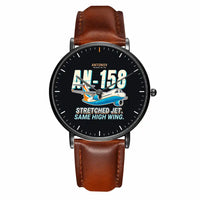 Thumbnail for Antonov An-158 - Cartoon - Slim Leather - Black and Brown Leather Strap