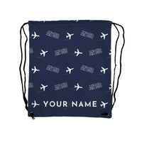 Thumbnail for Antonov An-158 - Drawstring Bag - 3D Pattern + Name - Navy Blue