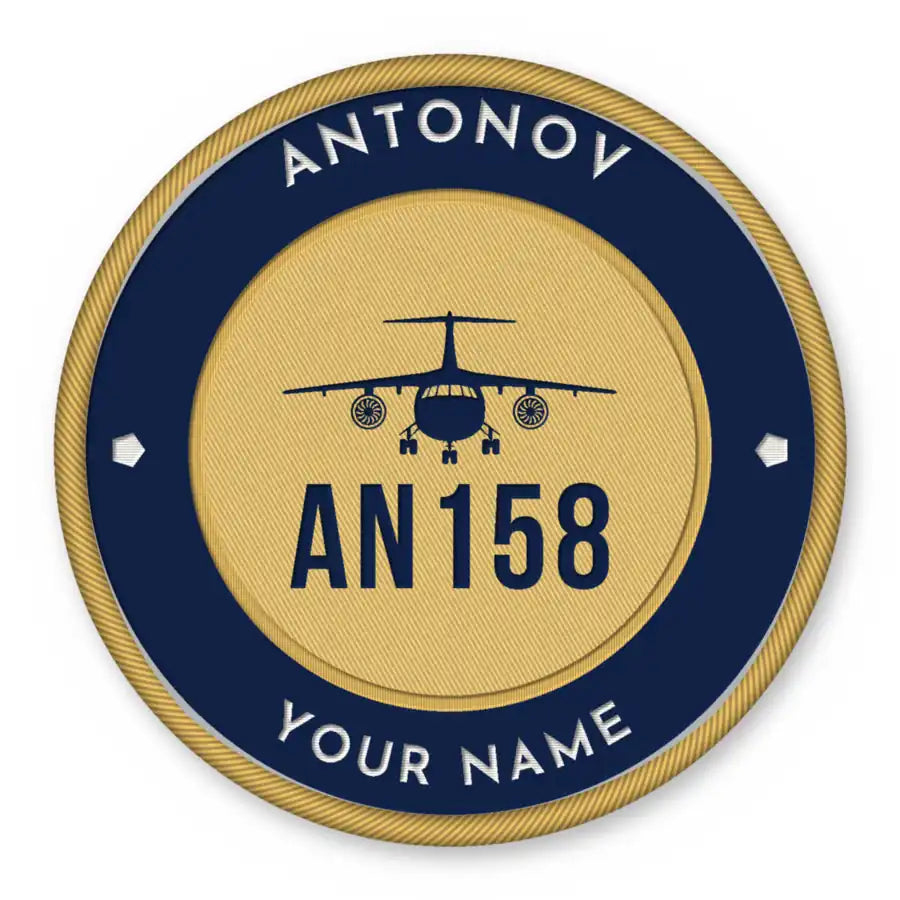 Antonov An-158 Patches - Circle + Name - Navy Gold