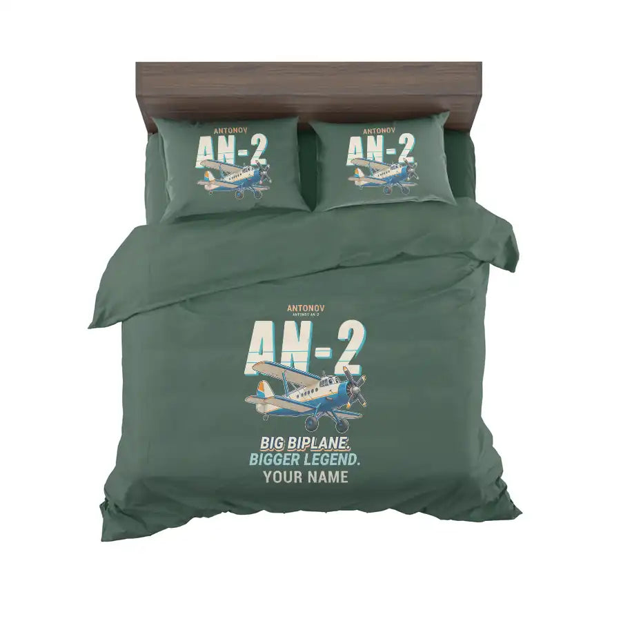 Antonov An-2 - Cartoon + Name - Bedding Set - Dark Green