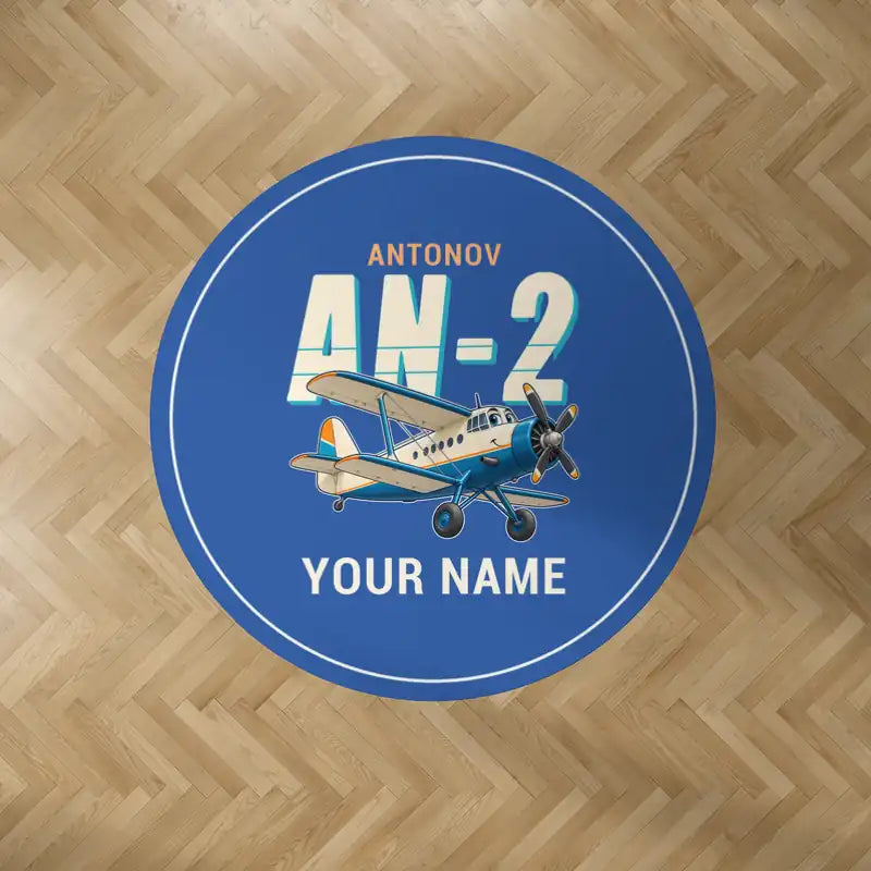 Antonov An-2 - Cartoon + Name - Round Carpet - Blue