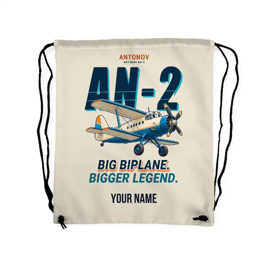 Antonov An-2 - Drawstring Bag - Cartoon + Name - Beige