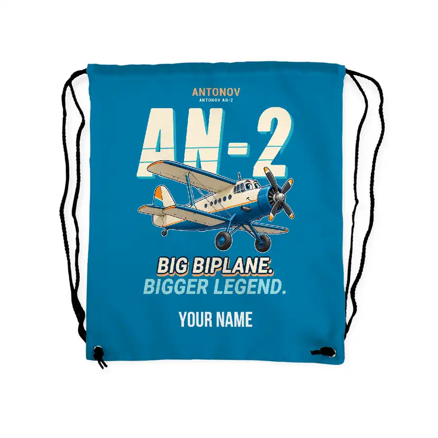 Antonov An-2 - Drawstring Bag - Cartoon + Name - Light Blue