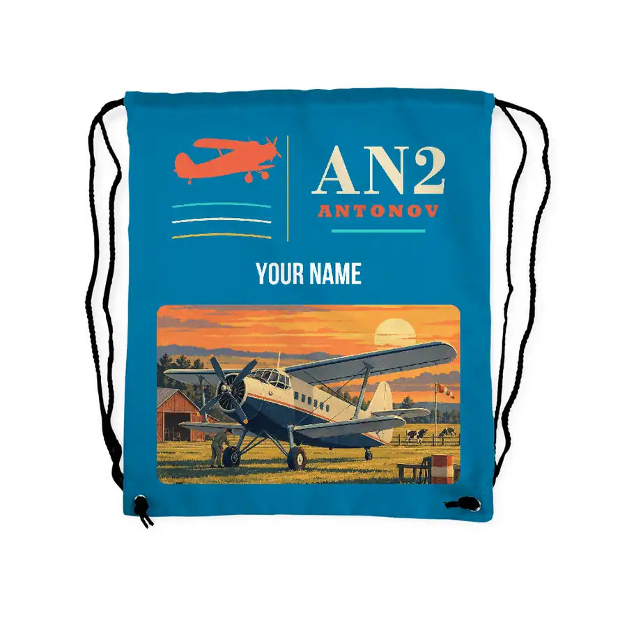 Antonov An-2 - Drawstring Bag - Classic + Name - Light Blue