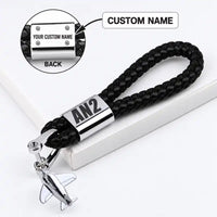 Thumbnail for Antonov An-2 - Leather Key Chain - Braided Leather - Tag - Black + Name