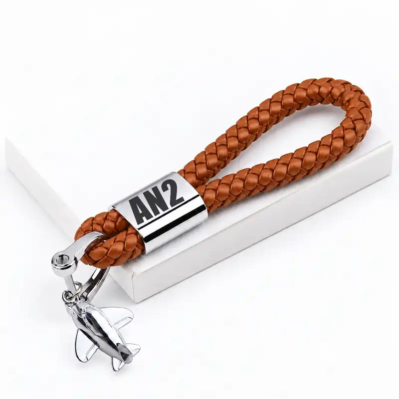 Antonov An-2 - Leather Key Chain - Braided Leather - Tag - Brown