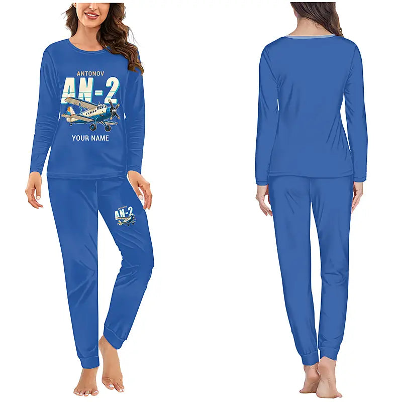 Antonov An-2 - Women Pajamas - Cartoon Chest + Name - Blue