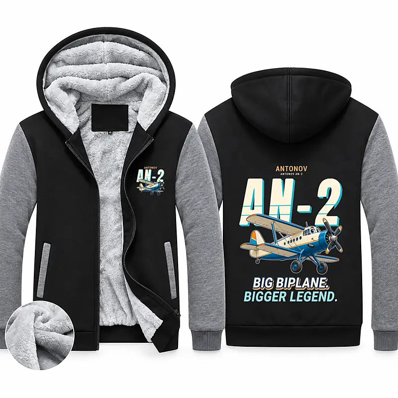 Antonov An-2 Zipped Sweatshirts - Cartoon - Black & Gray