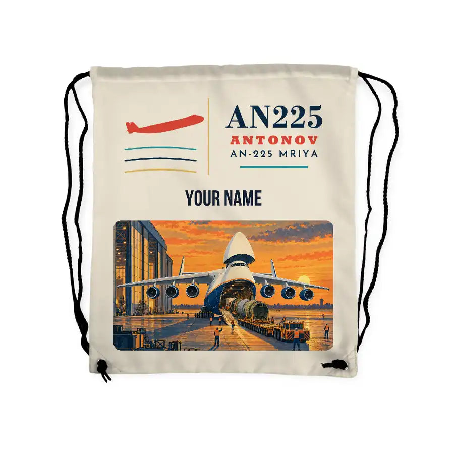 Antonov An-225 Mriya - Drawstring Bag - Classic + Name - Beige