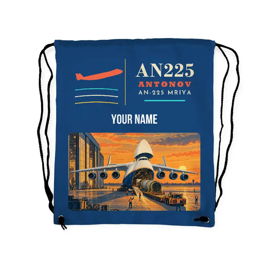 Antonov An-225 Mriya - Drawstring Bag - Classic + Name - Blue