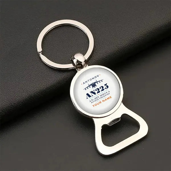 Antonov An-225 Mriya - Heritage + Name - Bottle Opener Key Chain - White