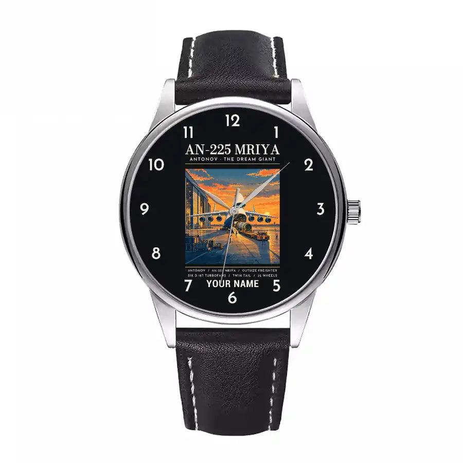 Antonov An-225 Mriya - Poster + Name - Leather Strap - Black Leather Strap