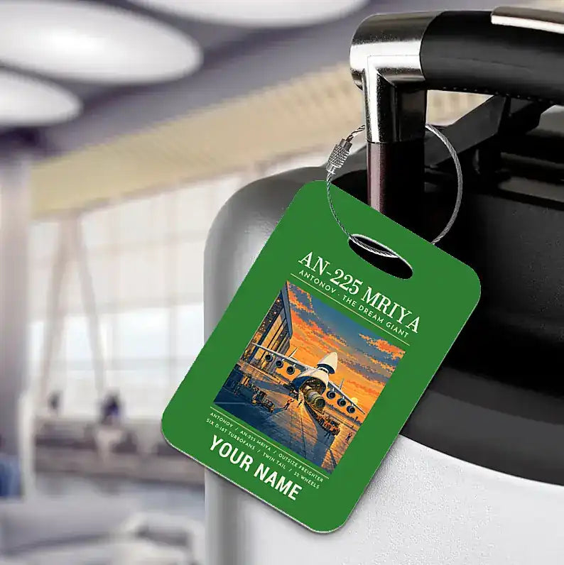 Antonov An-225 Mriya - Poster + Name - Luggage Tag - Green