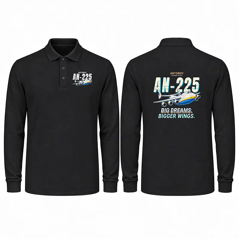 Antonov An-225 Mriya Premium Polo T-Shirts - Cartoon - Long Sleeve - Black
