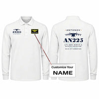 Thumbnail for Antonov An-225 Mriya Premium Polo T-Shirts - Heritage + Name - Long Sleeve - White