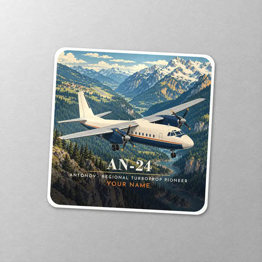 Antonov An-24 - 3D + Name - Square Sticker - Close-up