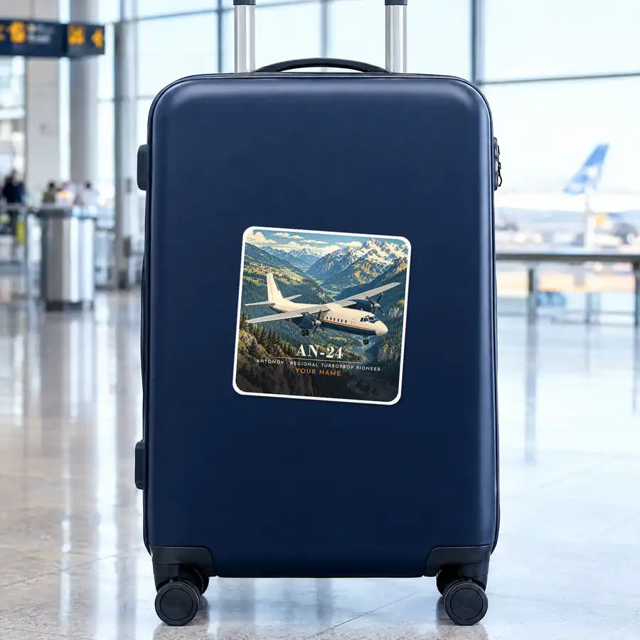 Antonov An-24 - 3D + Name - Square Sticker - Suitcase