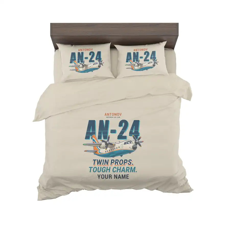 Antonov An-24 - Cartoon + Name - Bedding Set - Beige