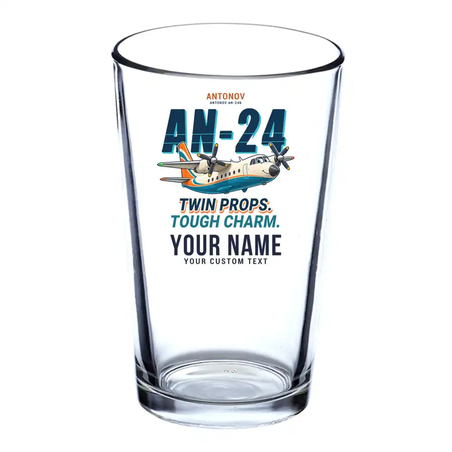 Antonov An-24 - Cartoon + Name - Beer & Water Glass