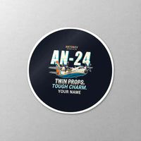 Thumbnail for Antonov An-24 - Cartoon + Name - Circle Sticker - Close-up