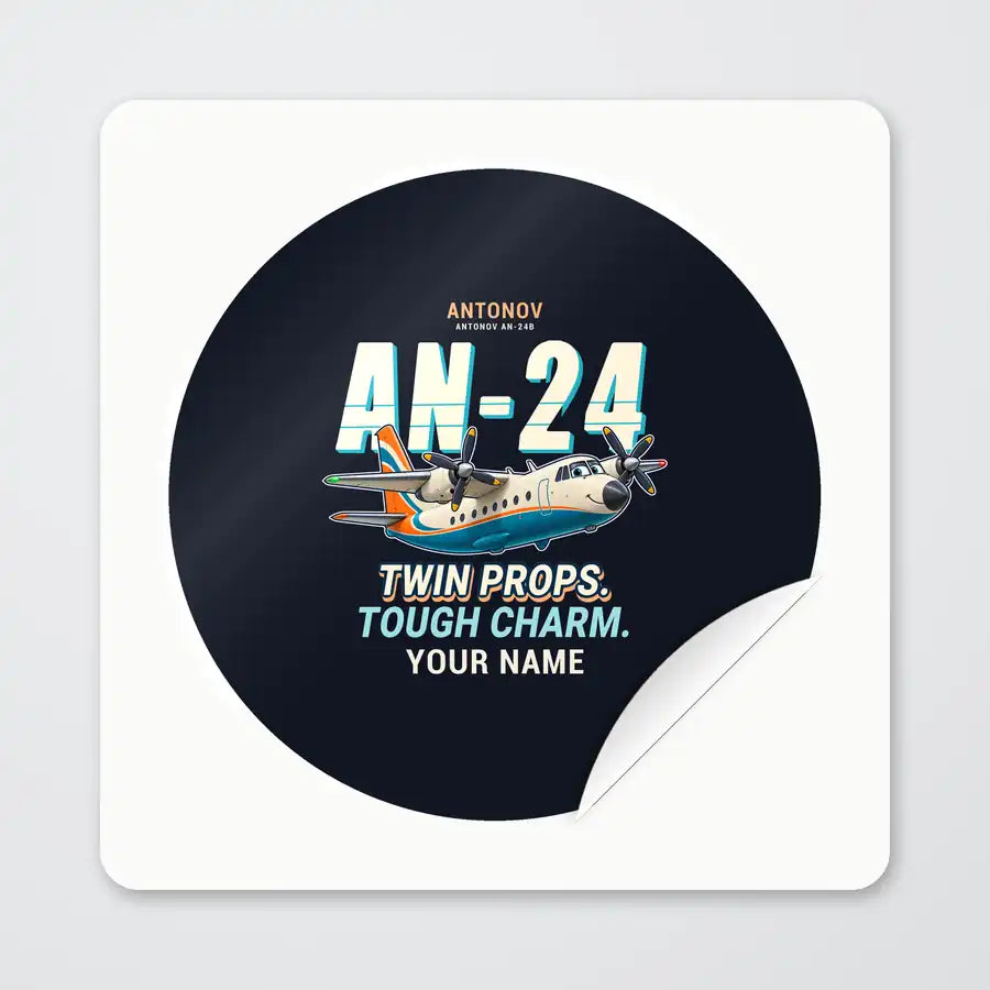 Antonov An-24 - Cartoon + Name - Circle Sticker - Peel