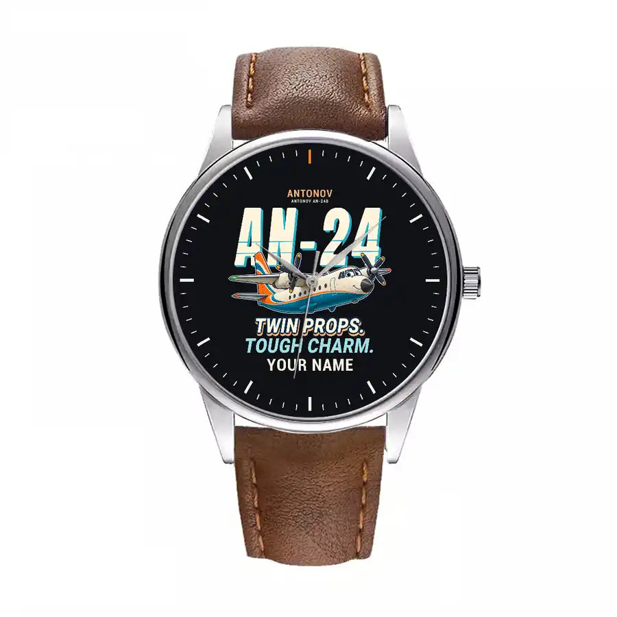 Antonov An-24 - Cartoon + Name - Leather Strap - Brown Leather Strap