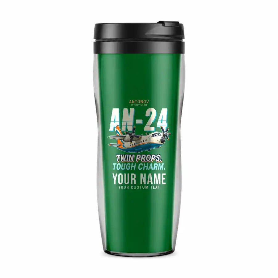 Antonov An-24 - Cartoon + Name - Plastic (No Holder) - Green