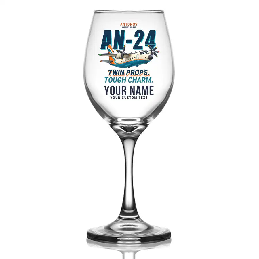 Antonov An-24 - Cartoon + Name - Wine Glass