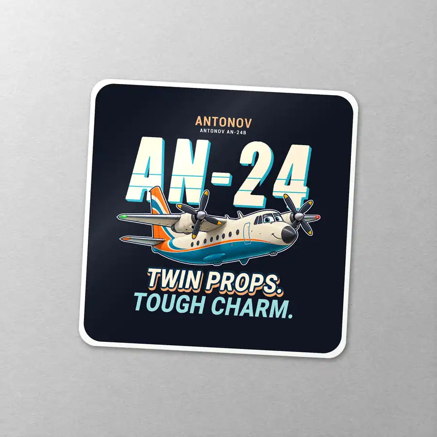 Antonov An-24 - Cartoon - Square Sticker - Close-up