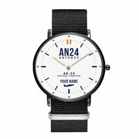 Thumbnail for Antonov An-24 - Classic - White + Name - Slim Leather - Black and Black Nylon Strap