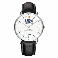 Thumbnail for Antonov An-24 - Classic - White - Slim Leather - Silver and Black Leather Strap