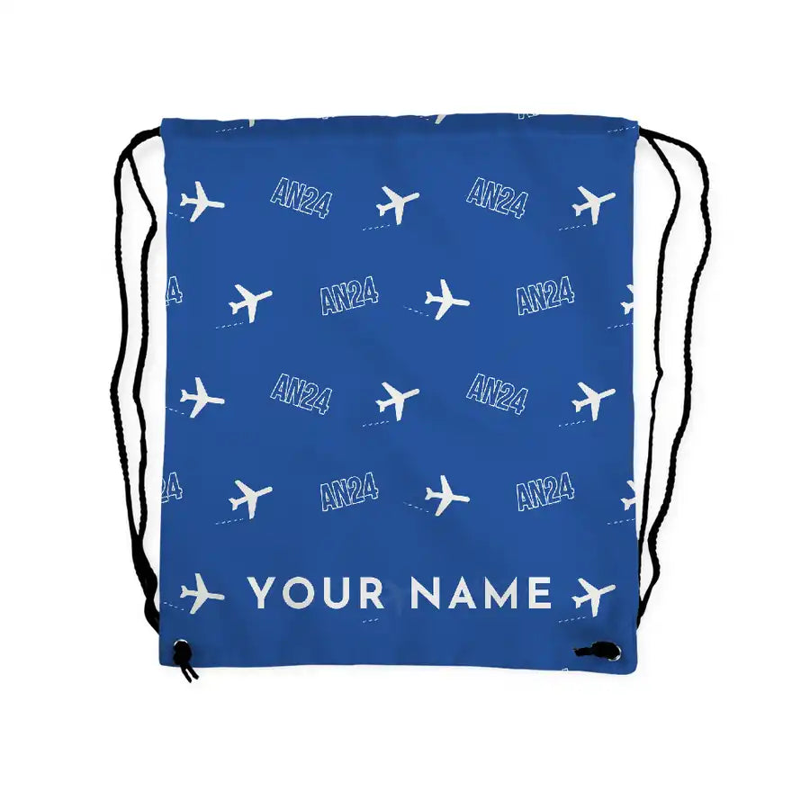 Antonov An-24 - Drawstring Bag - 3D Pattern + Name - Blue